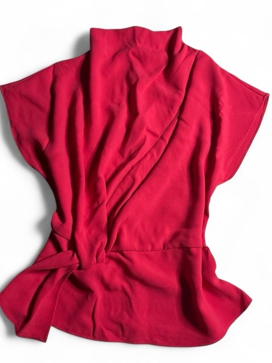 Zara Tops - Zara Bright Pink Draped Short-Sleeve Blouse with Side Tie